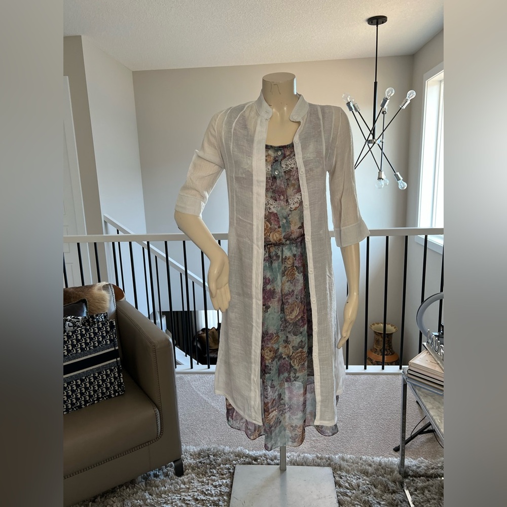 Silver Spoon Floral Dress with Sheer White Cardigan – Korean Brand